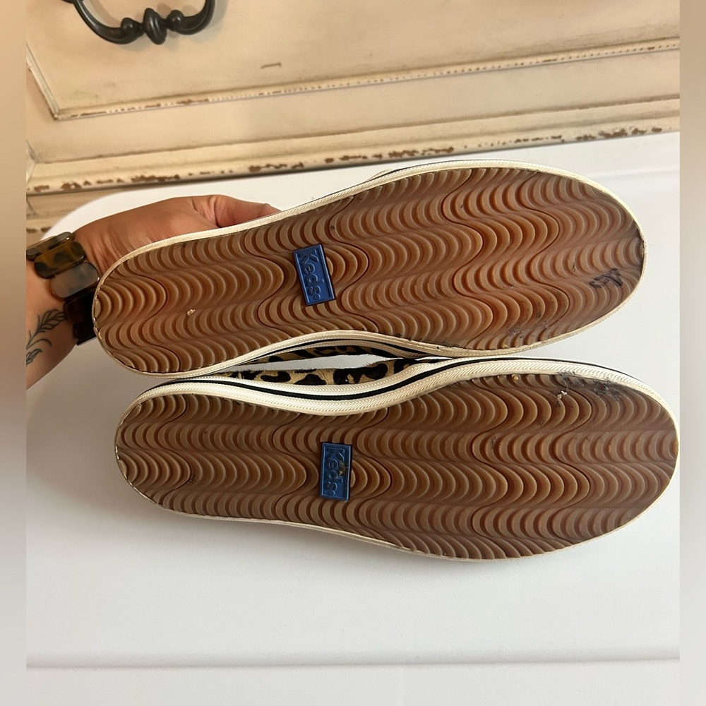 Keds x Kate Spade Double Decker Sneakers Leopard Pony Tan Slip On 7.5 - Picture 8 of 11